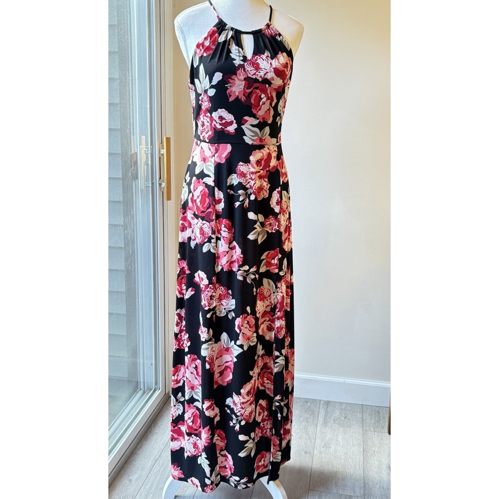 Candies Halter Maxi Dress Medium Black Pink Floral Whimsigoth Witchy